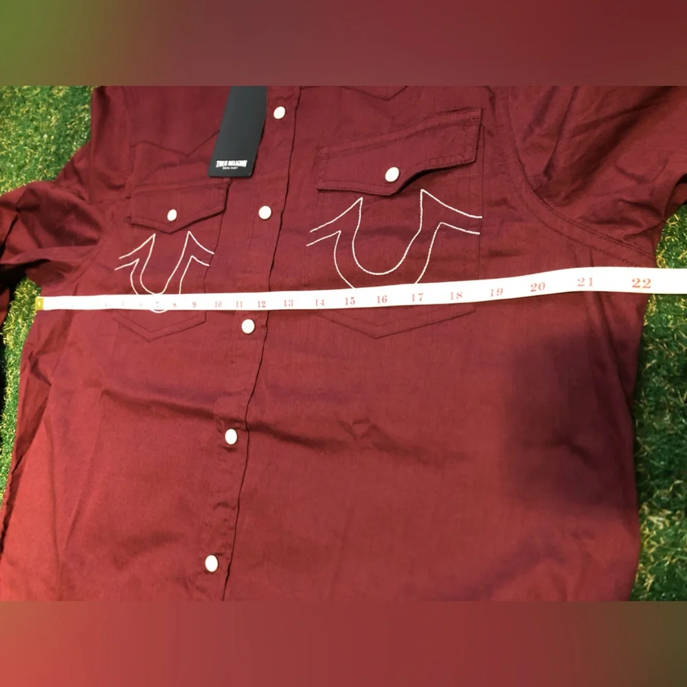 True Religion Western Embroidery Mens L/S Snap Button Down Shirt Zinfandel